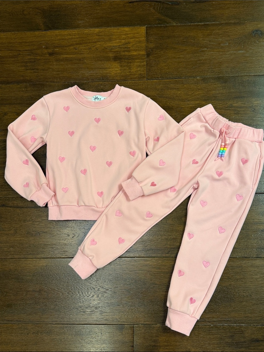 Lola + The Boys - Girls Pink Hearts Sweatshirt and Jogger Set - Size: 8Y